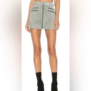 Understated 100% Leather Zip Front Buckle Zip Pocket Smoke Gray Mini Skirt S